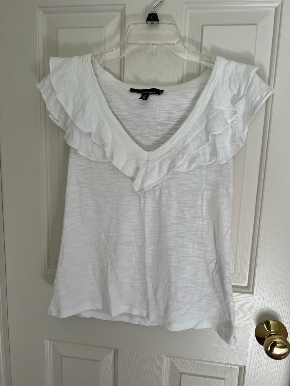 White House Black Market White Ruffle V-Neck Tank